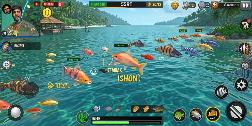 Screenshot gameplay 55RT menampilkan keseruan menembak ikan.