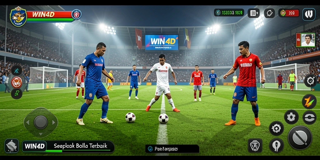 Tampilan gameplay mendebarkan di WIN4D, penuh aksi sepak bola.